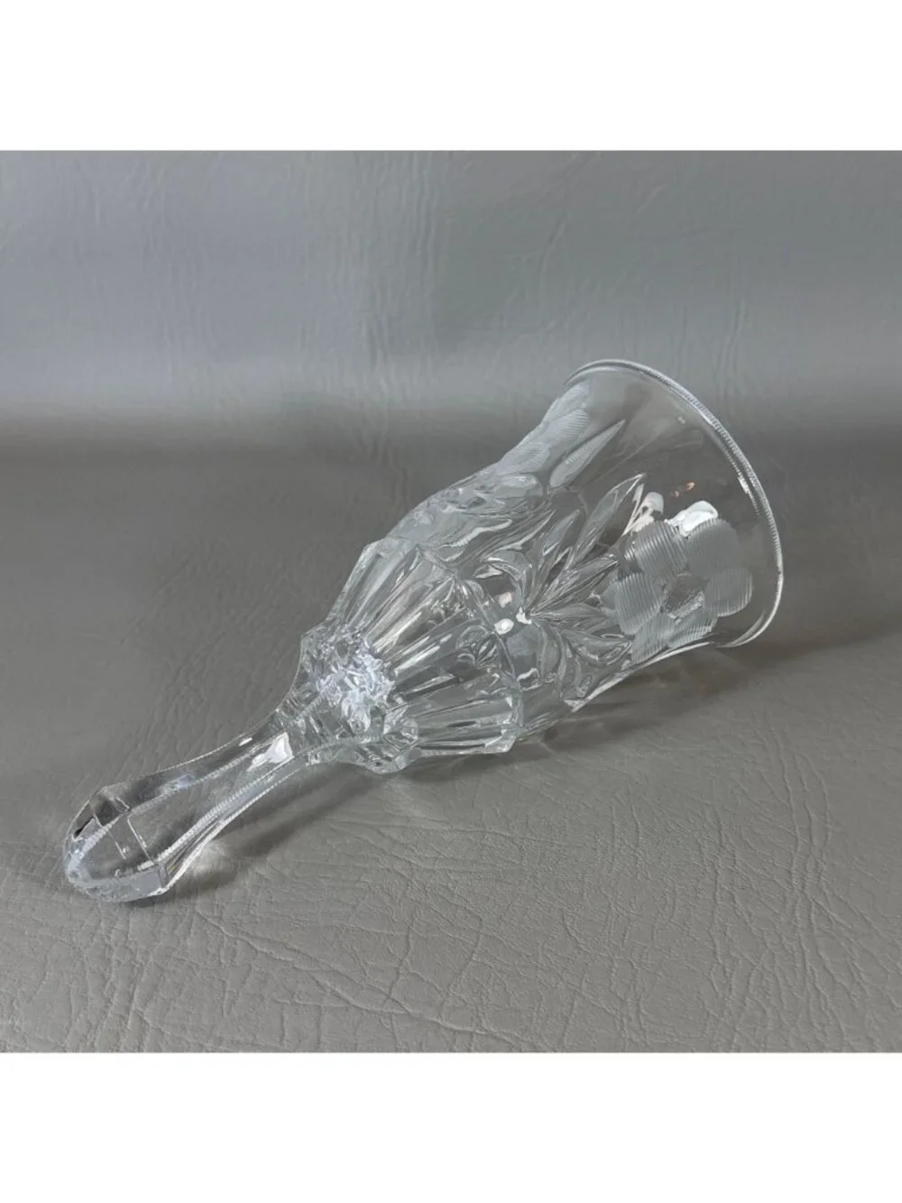 Vintage Clear Glass Dinner Bell Cut Pinwheel Frosted Floral Gray Etched Crystal